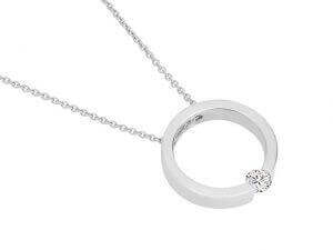 A Tension set diamond necklace C1061-WG with a white gold circle pendant.
