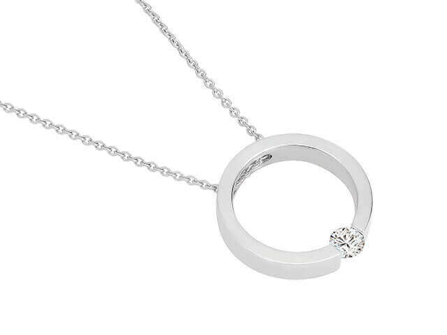 A Tension set diamond necklace C1061-WG with a white gold circle pendant.