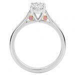 A Oval White and Pink diamond engagement ring C1065 adorned with bezel set pink diamonds from Argyle, featuring an elegant oval-shaped diamond in the centre