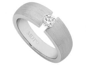 A Tension Set Diamond Ring With Curved Gap C632 with a white gold band.