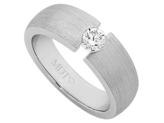 A Tension Set Diamond Ring With Curved Gap C632 with a white gold band.
