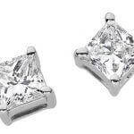 4 Claw set 18ct White Gold Princess Cut Diamond Stud Earrings C634.