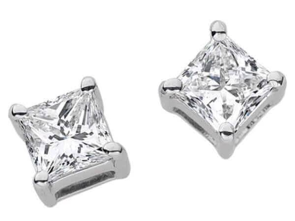 4 Claw set 18ct White Gold Princess Cut Diamond Stud Earrings C634.