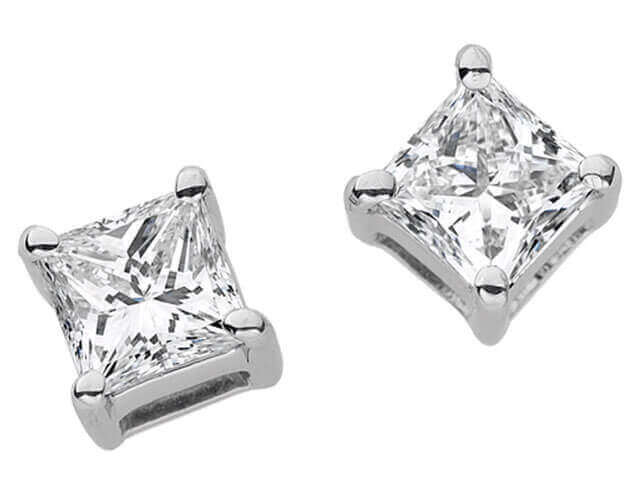4 Claw set 18ct White Gold Princess Cut Diamond Stud Earrings C634.