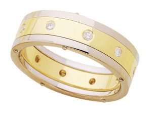 A Riveted Two Tone Diamond Band C204 wedding band with diamonds.