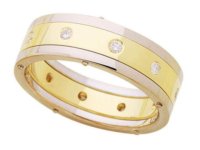 A Riveted Two Tone Diamond Band C204 wedding band with diamonds.
