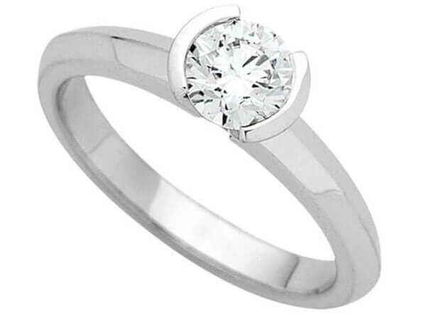 Half Bezel Set Round Diamond Engagement Ring C648B