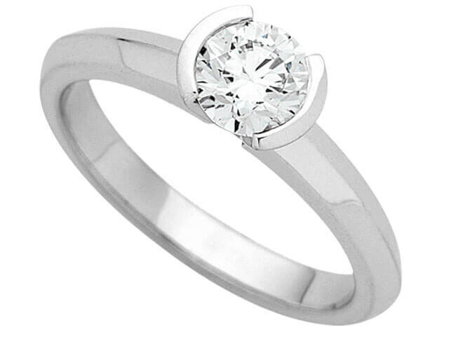 Half Bezel Set Round Diamond Engagement Ring C648B