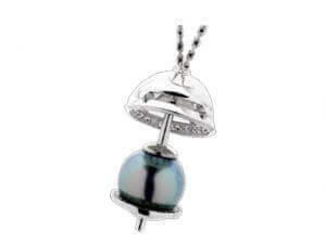 An award-winning pendant featuring a black pearl and diamonds, known as Orb - 2006 Award Winner - C4019.