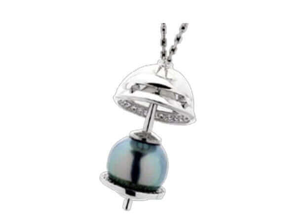 An award-winning pendant featuring a black pearl and diamonds, known as Orb - 2006 Award Winner - C4019.