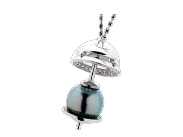 An award-winning pendant featuring a black pearl and diamonds, known as Orb - 2006 Award Winner - C4019.