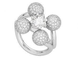 An exquisite Diamond Dalliance ring crafted in white gold and adorned with brilliant diamonds, deserving of an award for its captivating dalliance.