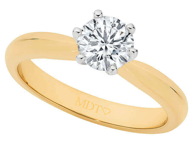 18ct Yellow gold diamond solitaire 6 claw engagement ring C1241