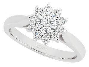 A Round diamond halo engagement ring C1243 with 10 x .04ct round diamonds in the cluster of diamonds.