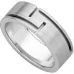 A men's wedding ring with a Flat Band with Cut Out Grooves C680 and engraved design.