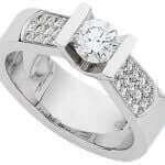 A sparkling White Gold Bar Set Round Cut Diamond Ring With Diamonds Band C693.