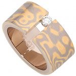 Mokume Gane Tension Set Diamond Ring C720