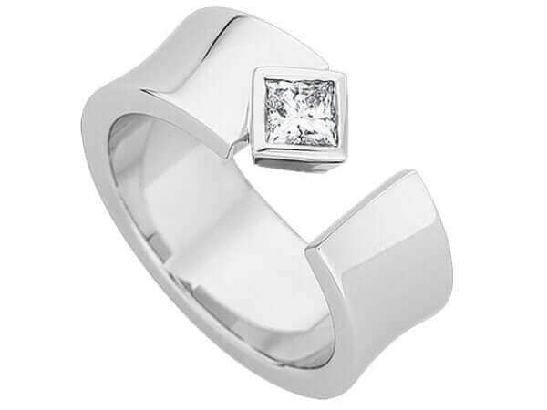 A White Gold Concave Split Band Diamond Set Ring C736 with a princess cut diamond set.