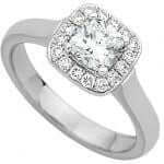 A stunning White Gold Halo Design Cushion Cut Diamond Ring C844, featuring an exquisite halo design.