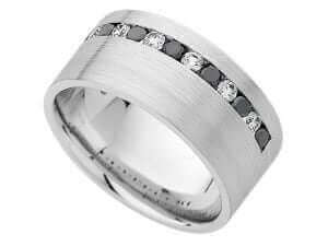 A White Gold Channel Set Diamond Wide Band C738 featuring black and white diamonds in White Gold.