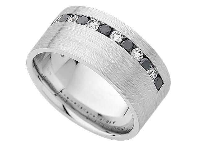 A White Gold Channel Set Diamond Wide Band C738 featuring black and white diamonds in White Gold.