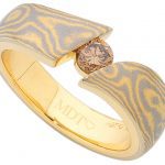 Mokume Gane Ring With Champagne Round Diamond C723
