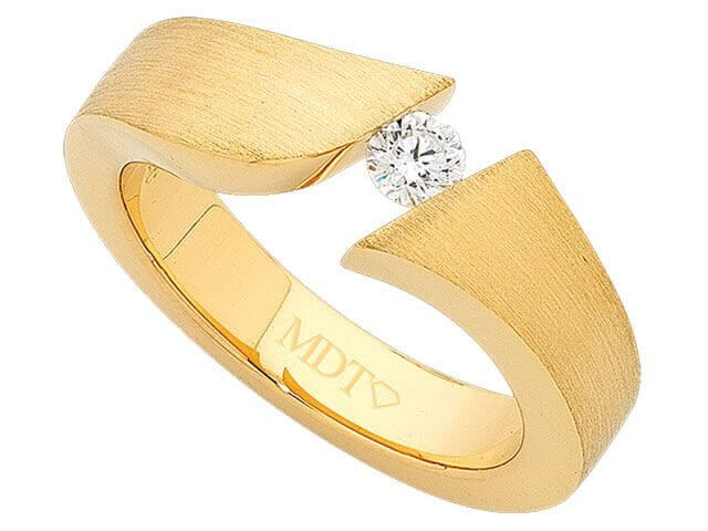 Yellow Gold Flat Tension Set Round Diamond Ring C745, with a round diamond in the center.