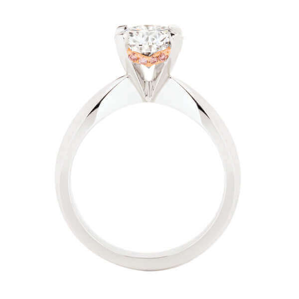 A stunning 4 Claw Pink Diamond ring With Hidden Halo C560 engagement ring.