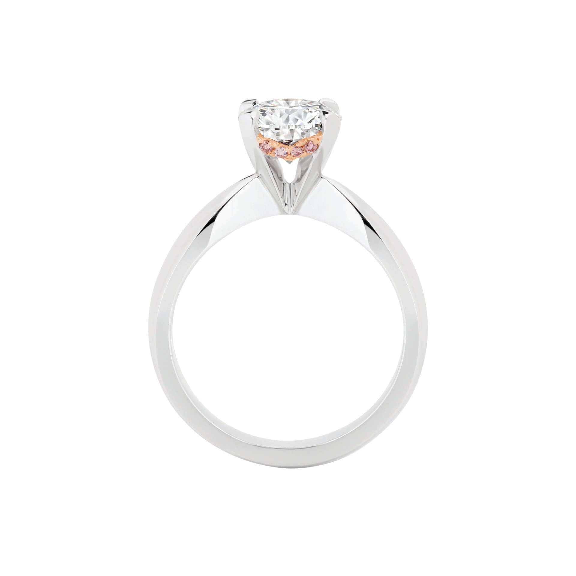A stunning 4 Claw Pink Diamond ring With Hidden Halo C560 engagement ring.