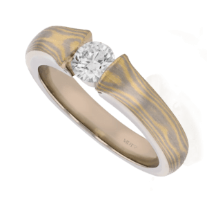 unique engagement ring tension set mokume gane diamond ring c1261
