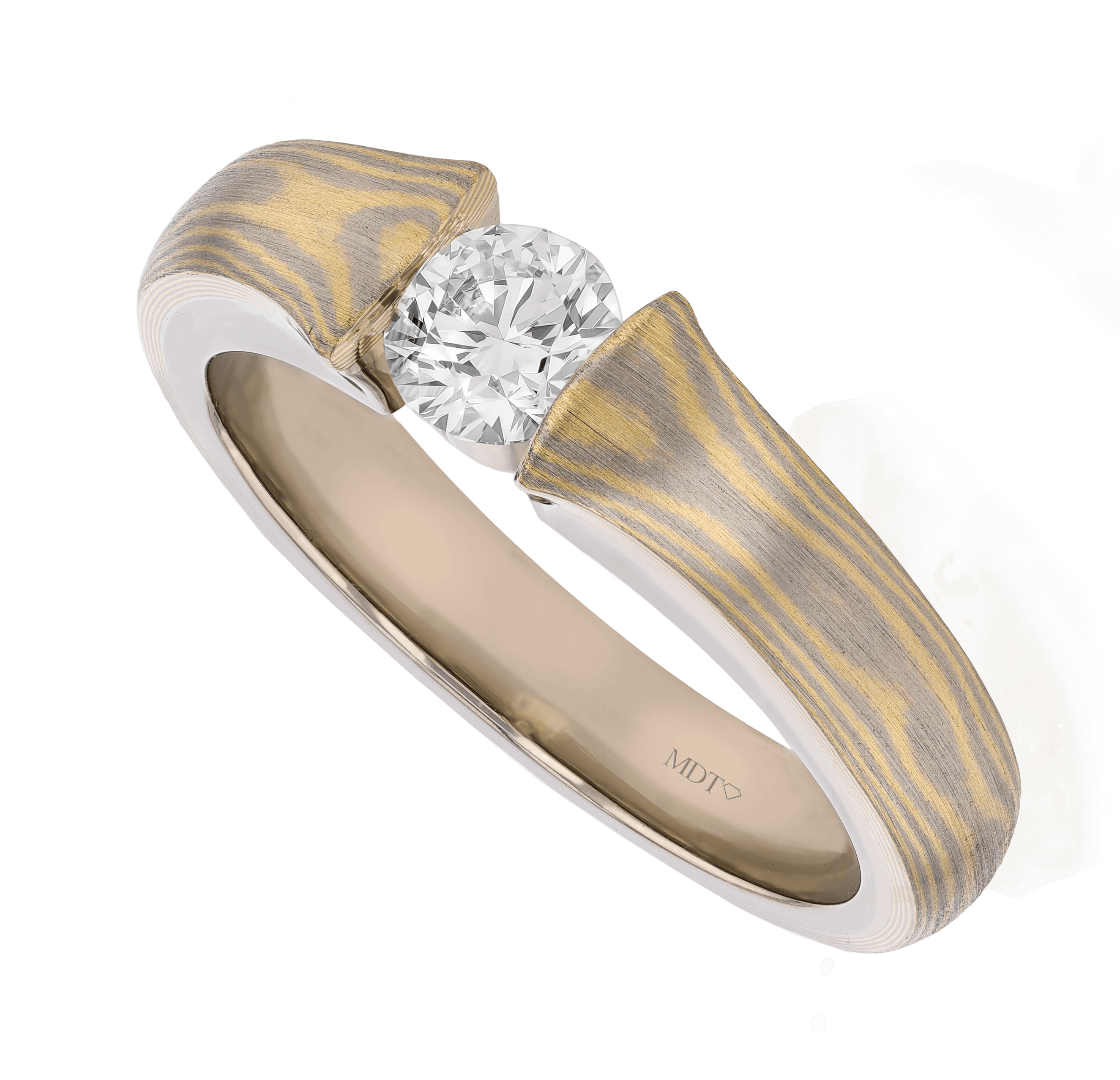 unique engagement ring tension set mokume gane diamond ring c1261