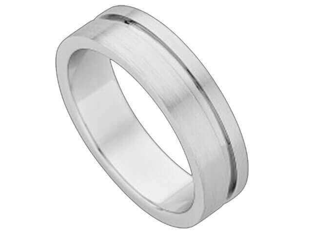 Flat Wedder With One Groove C543, A men's wedding ring in white gold featuring one groove and a flat wedder design.