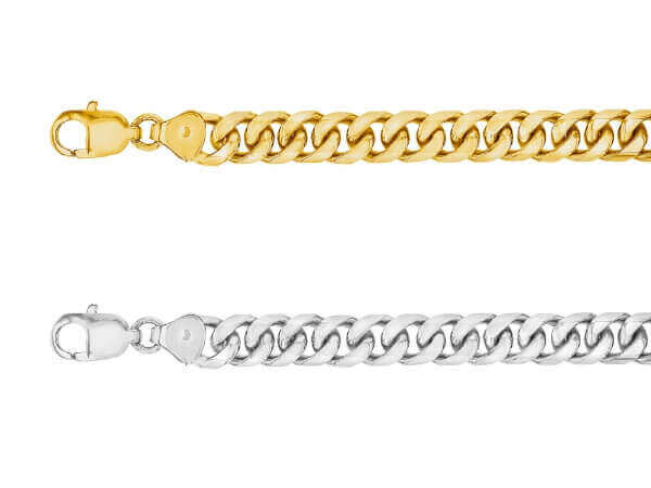 The 18ct Yellow Gold and white gold Men’s Bracelet Chain C1132, adorned with a duo of gold and silver chains, is set against a pristine white background.