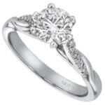 A 6 Claw Diamond Engagement Ring with Diamond Twisted Band C1021, featuring a twisted band.
