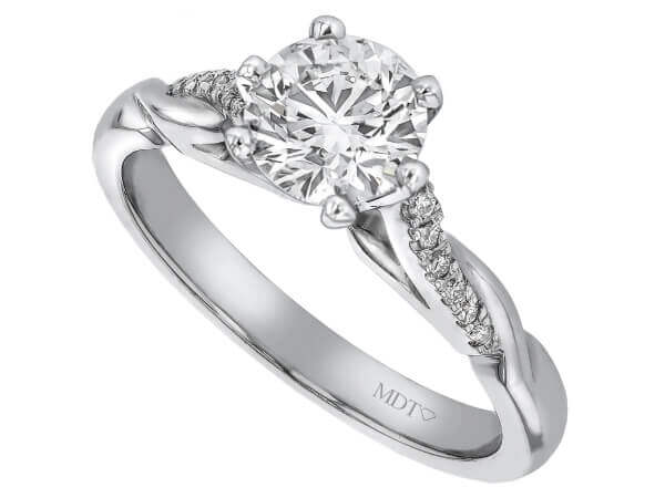 A 6 Claw Diamond Engagement Ring with Diamond Twisted Band C1021, featuring a twisted band.