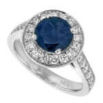 An Australian Blue Sapphire and Diamond Halo Engagement Ring C1206 in 18ct white gold