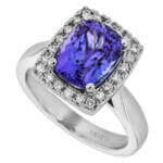 A Blue Tanzanite and Diamond Halo Engagement Ring C1067 with blue tanzanite.
