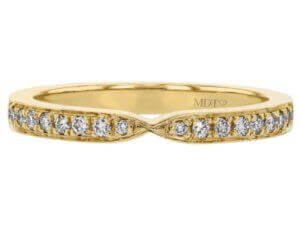 A Bow Ring Diamond Wedding Band in Yellow Gold C1056 with diamonds.