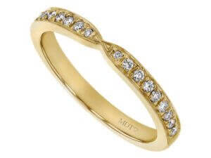 A Bow Ring Diamond Wedding Band in Yellow Gold C1056, adorned with diamonds.