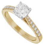 A Cushion Cut Diamond Engagement Ring with Diamond Band C1063 in 18ct yellow gold.