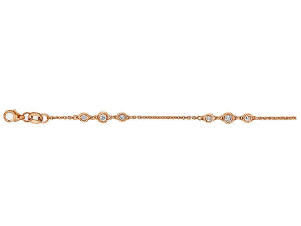 A bezel set rose gold bracelet adorned with diamonds .02ct and .05ct diamonds