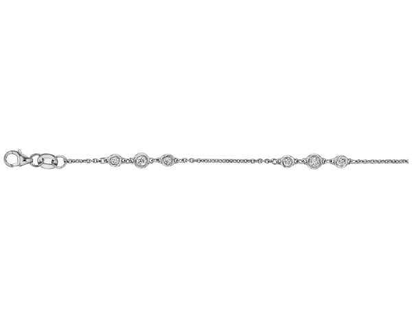 An 18ct white gold bezel set diamond bracelet with .025ct and .05ct diamonds.