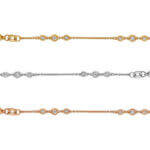 Three different styles of Gold Bezel Set Diamond Bracelet C1140, showcasing bezel set diamonds in sizings .025ct and .05ct