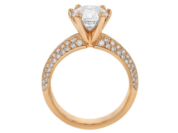 18ct rose gold engagement ring with 2ct diamond with pave set diamond band