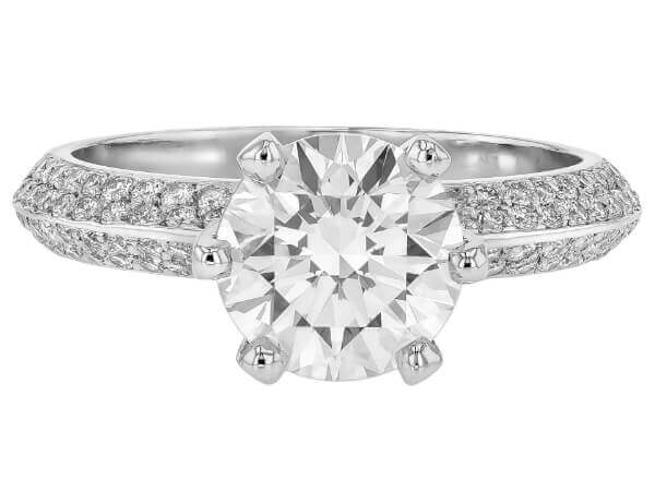 Platinum Diamond Engagement Ring with Diamond Set Knife Edge Band C1248 with an 2ct round cut diamond and a pave knife edge band.