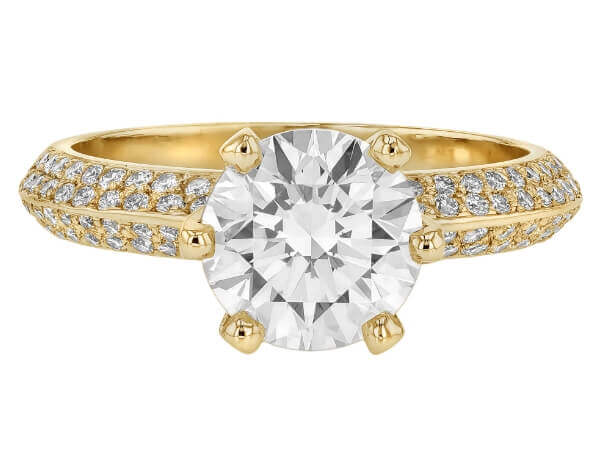 A 2ct Diamond Engagement Ring in 18ct yellow gold with round pave set diamond in the band