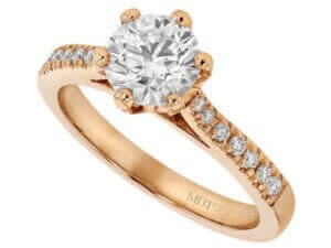 A gorgeous rose gold diamond engagement ring, featuring a hidden halo setting.