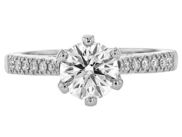 This Diamond Engagement Ring with Hidden Halo Setting C256 features a round brilliant cut diamond set in white gold.