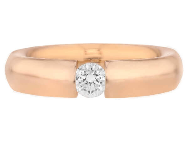 A Diamond Tension Set with Rounded Band and Polished Finish C015 ring in rose gold - top view