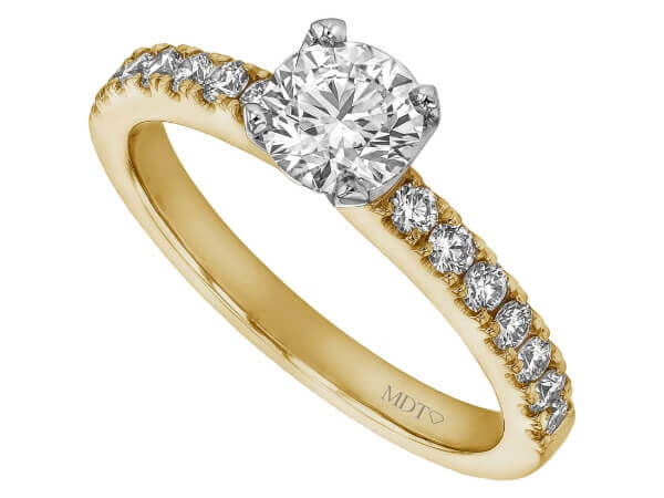 A round Four Claw Diamond Engagement Ring with Diamond Band C735 in yellow gold.